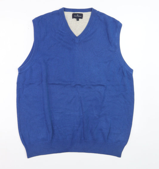Marks and Spencer Men's Blue Cotton V-Neck Sleeveless Vest L