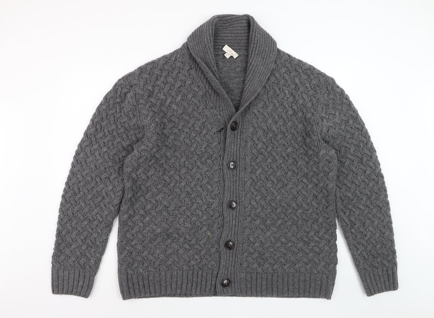Next Men's Grey Lambswool Cable-Knit Shawl Collar Cardigan XL