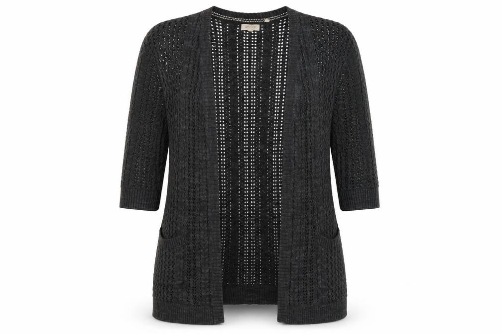 FatFace Womens Black Open Knit 3/4 Sleeve Cardigan Size 8