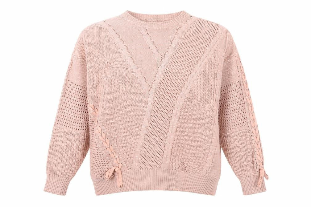 River Island Women Beige Cable Knit L Pullover Jumper