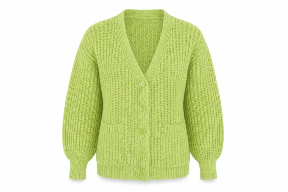 Stradivarius Womens Green Chunky Knit V-Neck Cardigan XS