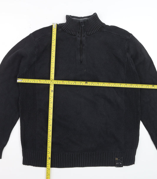 Easy Men’s Black Cotton 1/2 Zip High Neck Jumper Size L
