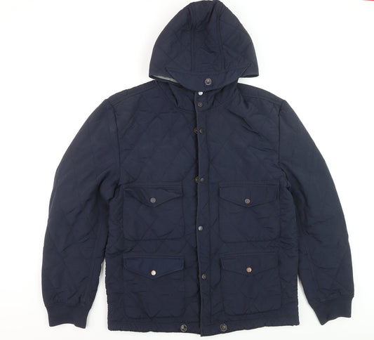 Duck and Cover Men's Blue Quilted Hooded Jacket XL