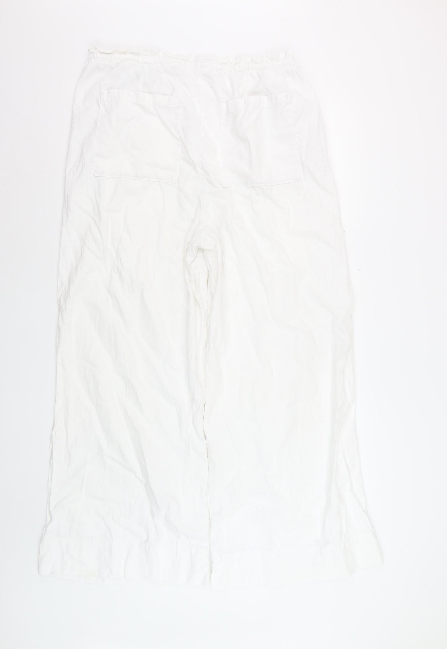 Marks and Spencer Womens White Linen Blend Wide Leg Trousers Size 16