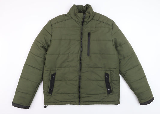 UNO.CAMICIE Men's Green Puffer Jacket L Polyester Winter Coat