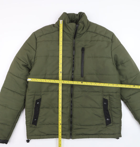 UNO.CAMICIE Men's Green Puffer Jacket L Polyester Winter Coat