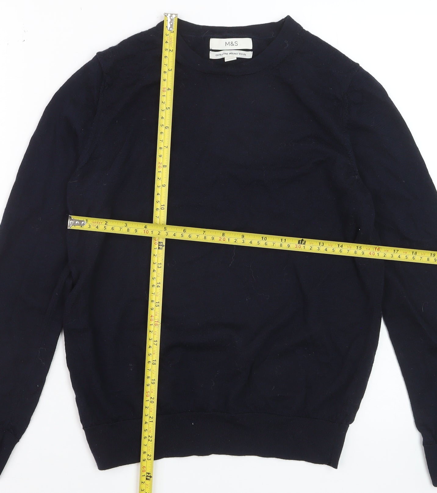 Marks and Spencer Women's Blue Merino Wool Crew Neck Jumper Size 12