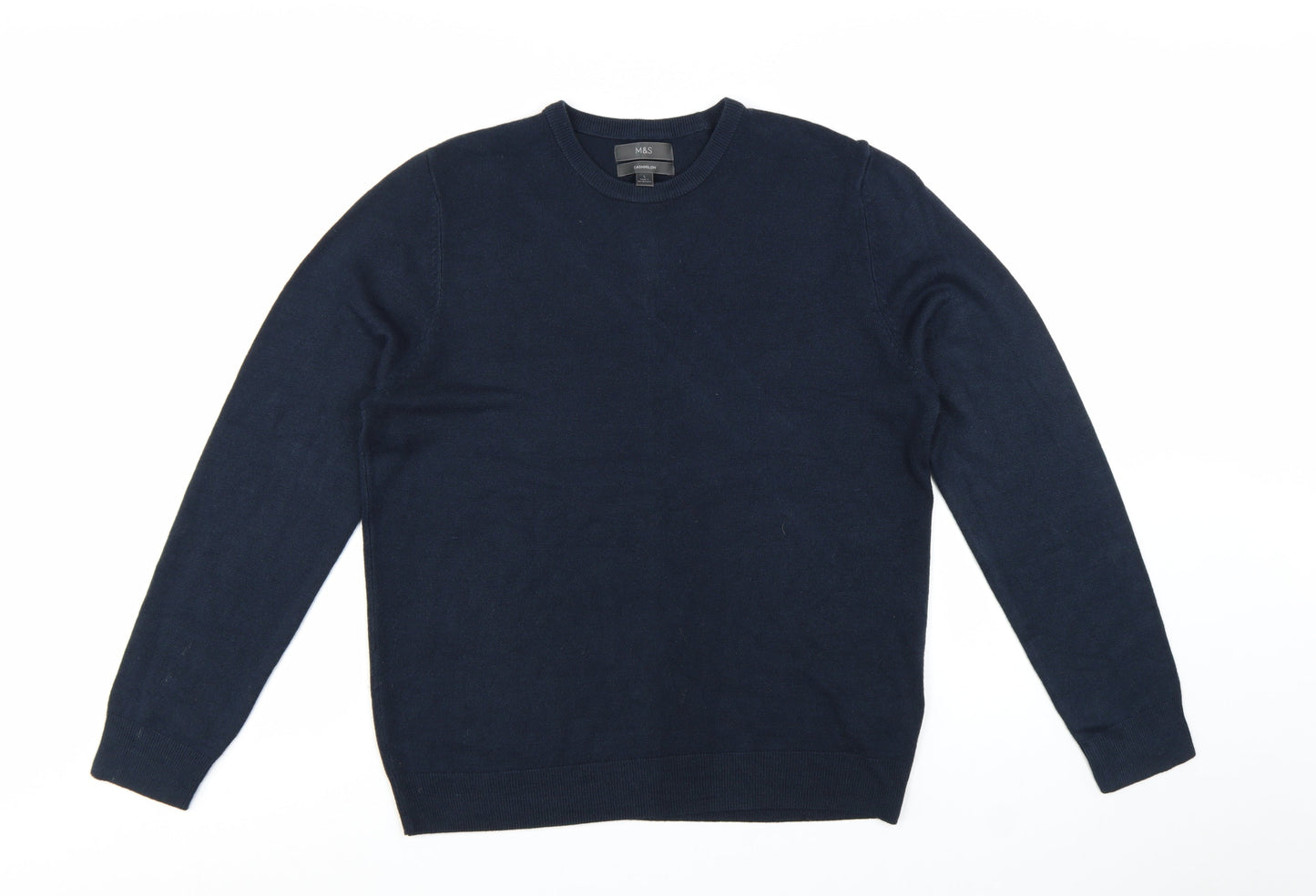 Marks and Spencer Men's Blue Cashmilon Crew Neck Jumper Size L