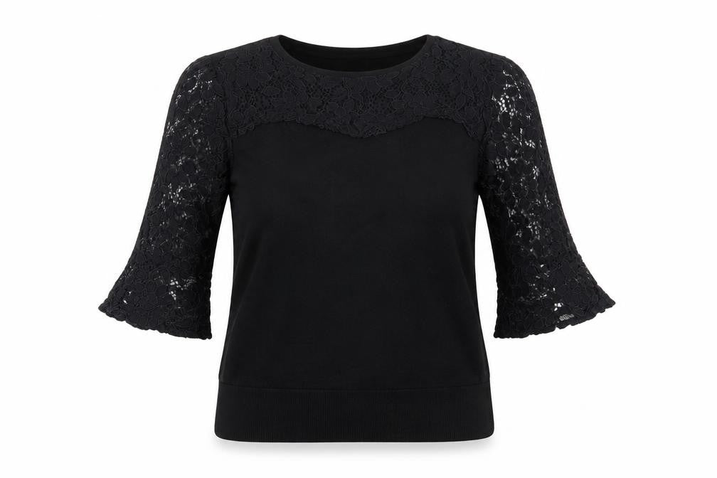 Oasis Women's Black Lace Sleeve Pullover Jumper M