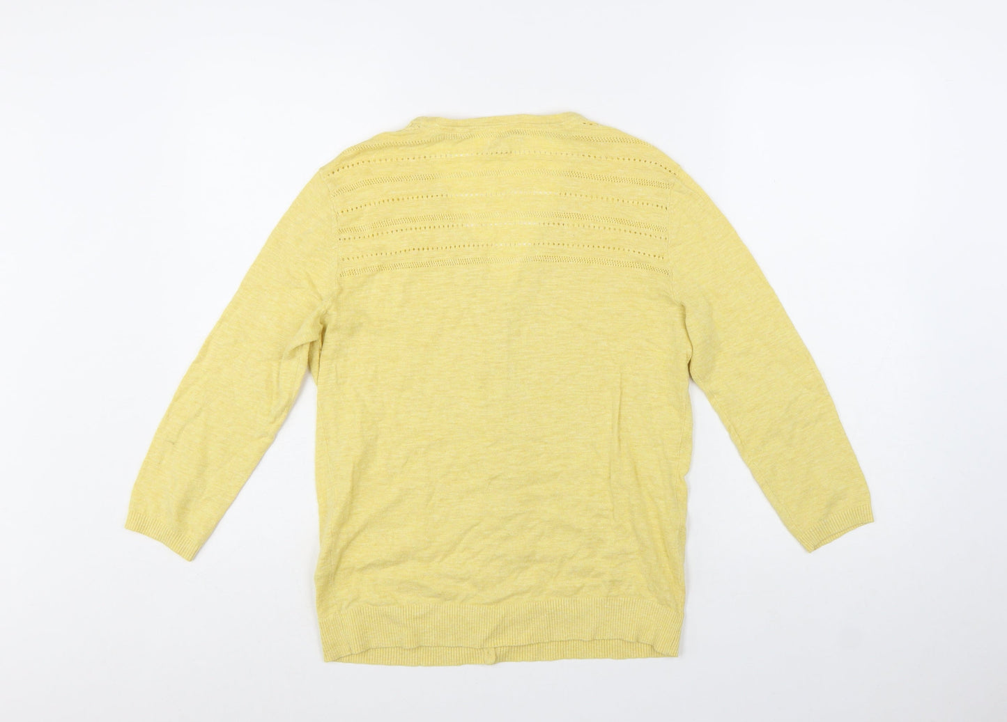 Fat Face Women Yellow Cotton V-Neck Cardigan Size 10