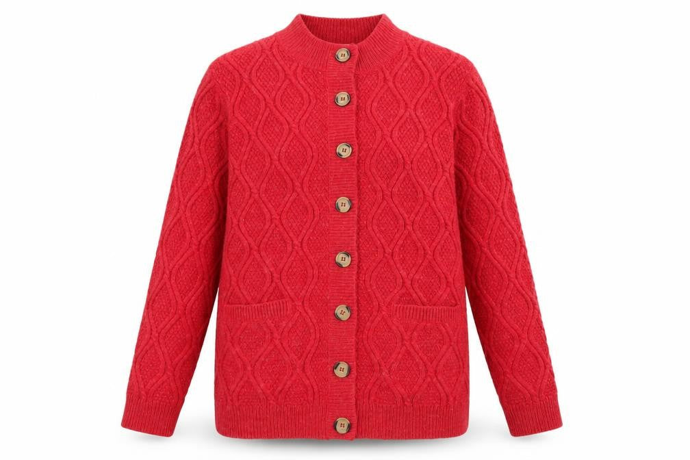 Damart Women’s Red Cable Knit Button Cardigan Size 18/20