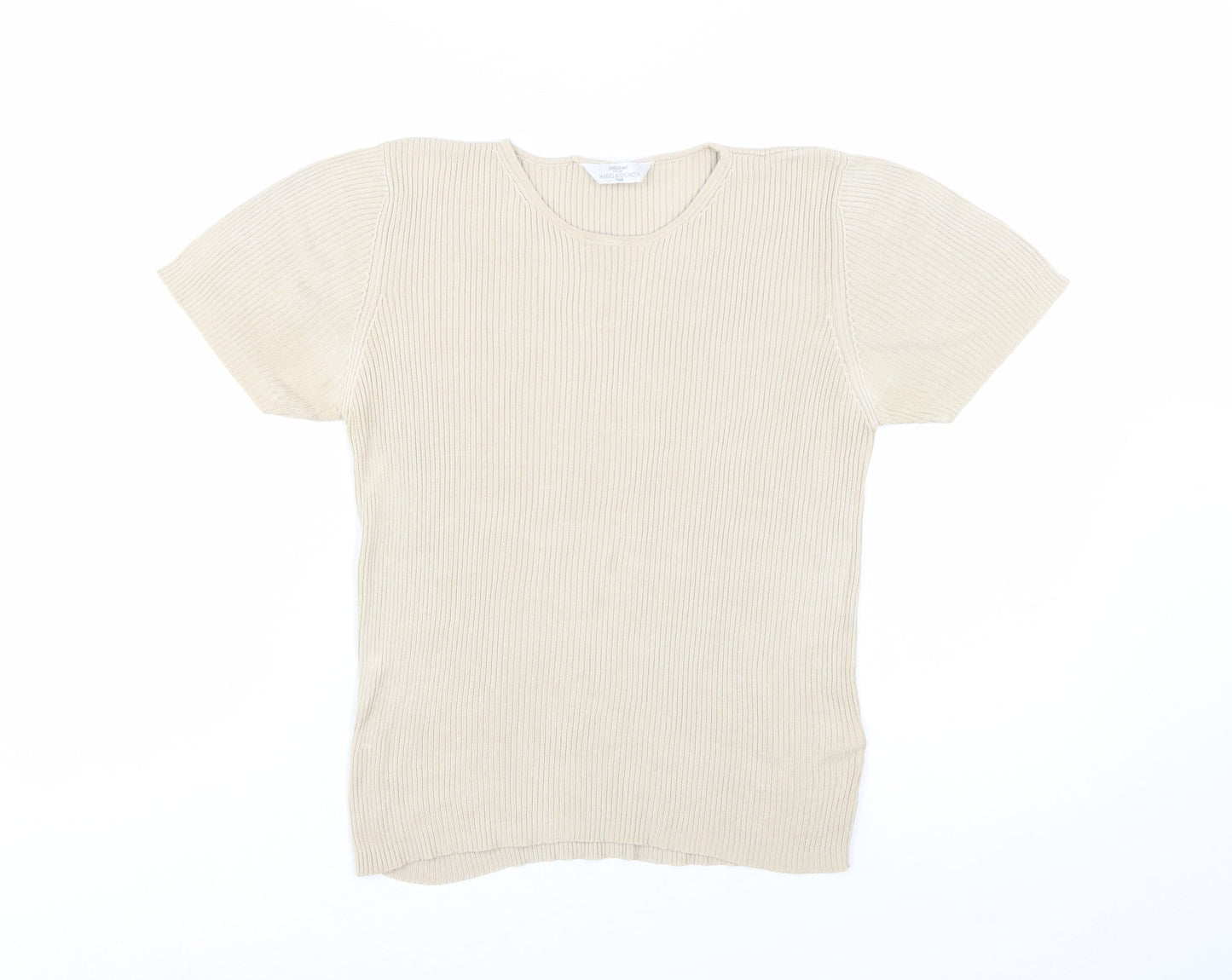 Marks and Spencer Women Beige Silk Short Sleeve Rib T-Shirt UK 16