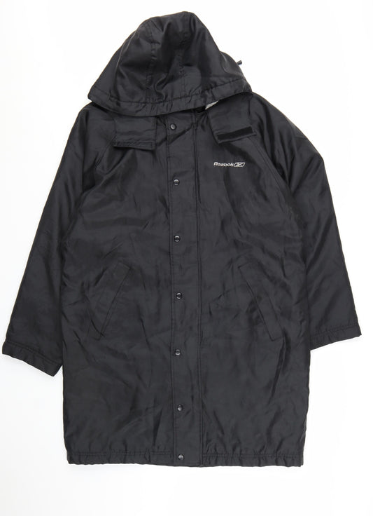 Reebok Men’s Black Hooded Long Parka Coat Size M Lined Winter Jacket