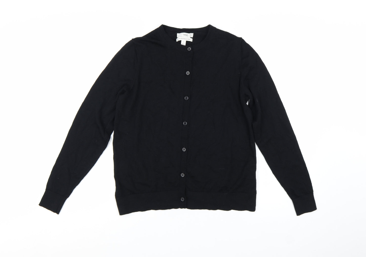 Marks and Spencer Women's Black Merino Wool Cardigan Size 14
