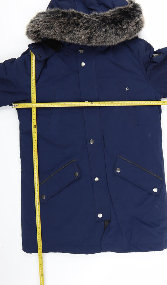 Guess Men's Blue XL Down Parka Coat with Faux Fur Hood
