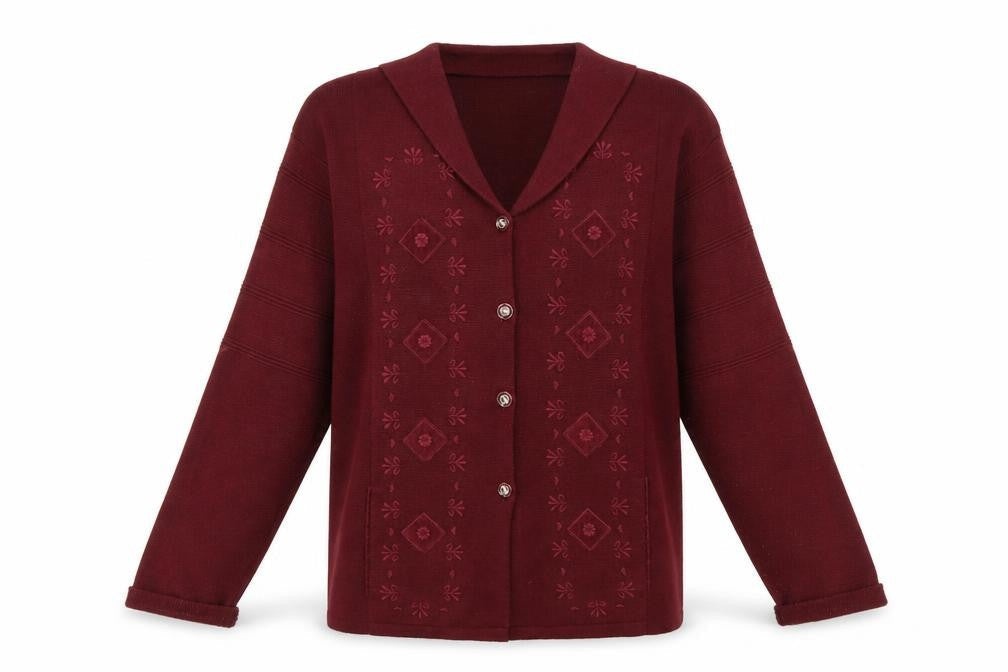 Paramour Women’s Red Embroidered Knit Button Cardigan M