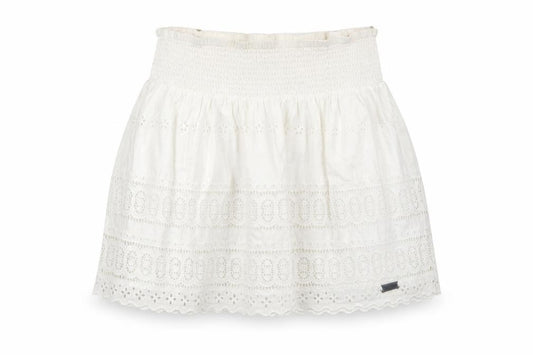 Superdry Women Ivory Cotton A-Line Broderie Short Skirt M