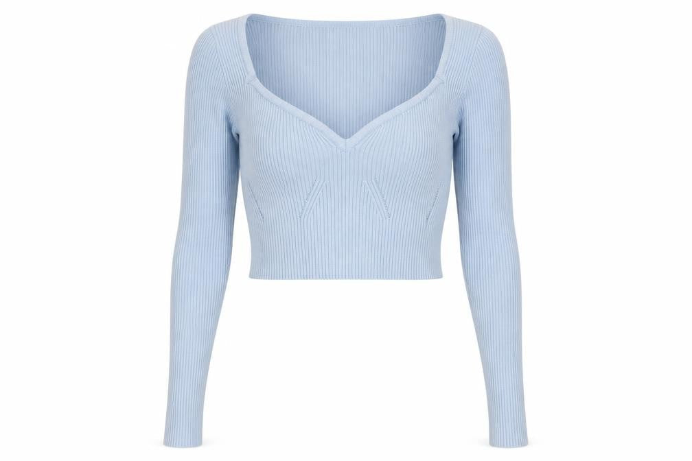 PrettyLittleThing Womens Blue Cropped Knit Long Sleeve Top Size S