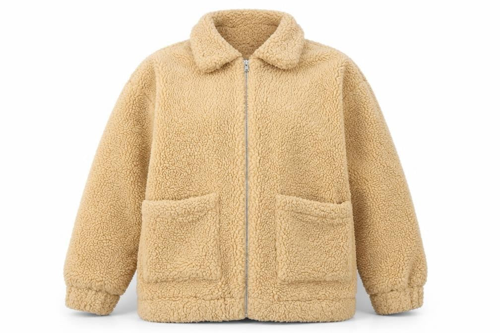 I.AM.GIA Womens Beige Teddy Fleece Zip Jacket Size M