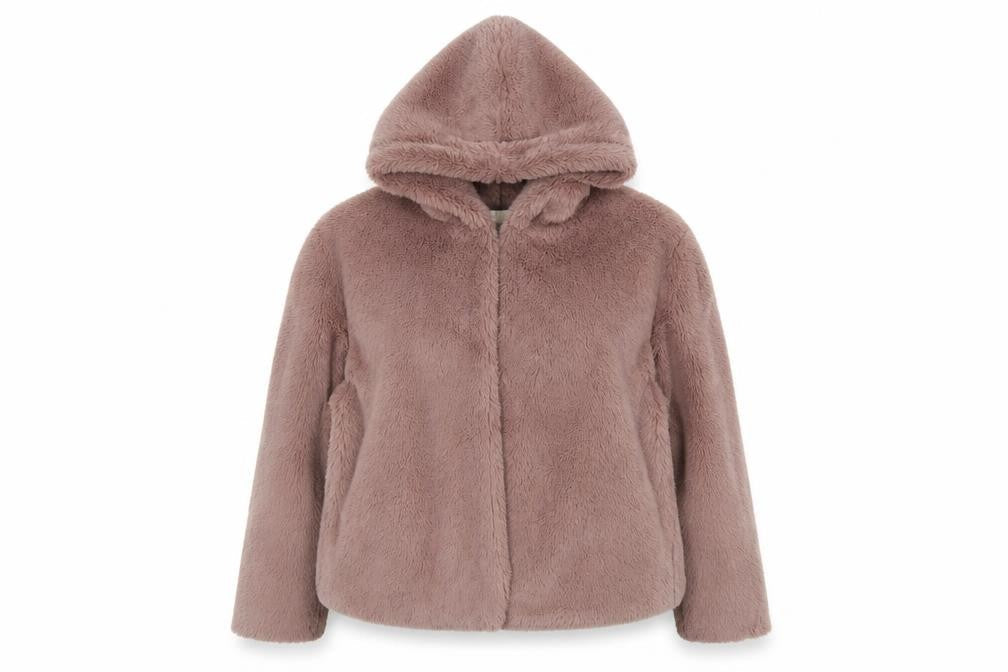 JCL Women's Pink Faux Fur Hooded Short Jacket S