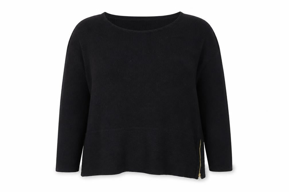 Evans Women's Black Size 22/24 Zip Accent Knit Pullover Jumper