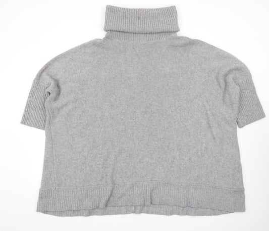 Jaeger Women’s Grey Roll Neck Short Sleeve Knit Jumper XL