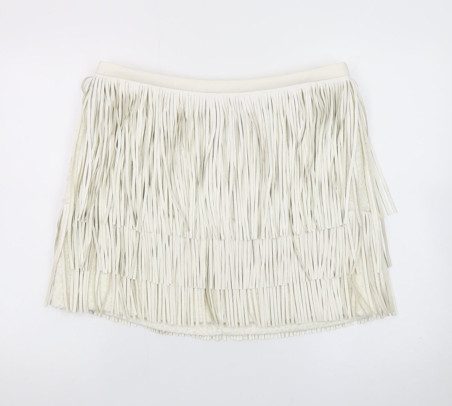Marks and Spencer Womens Ivory Faux Leather Fringe Mini Skirt Size 16