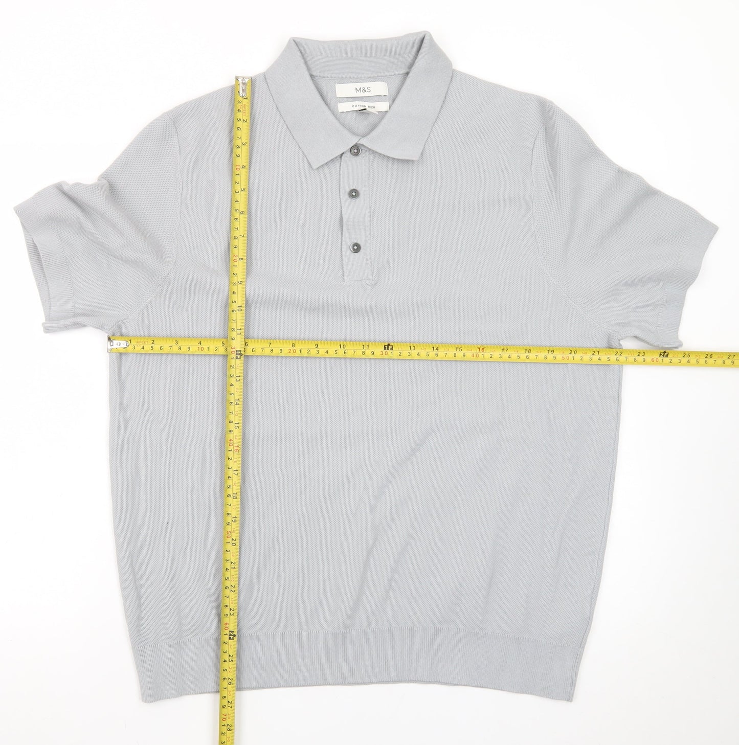 Marks and Spencer Men's Grey Cotton Polo Shirt XL Short Sleeve