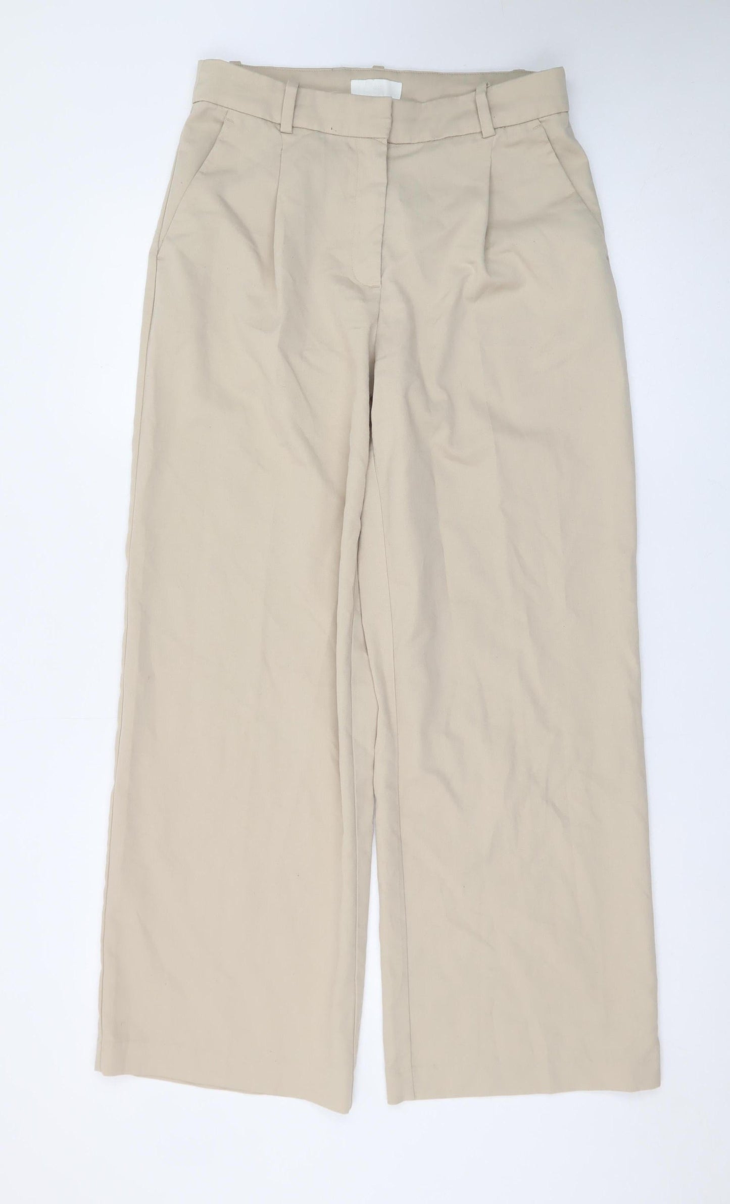 H&M Women Beige Wide-Leg Pleated Trousers Size 10