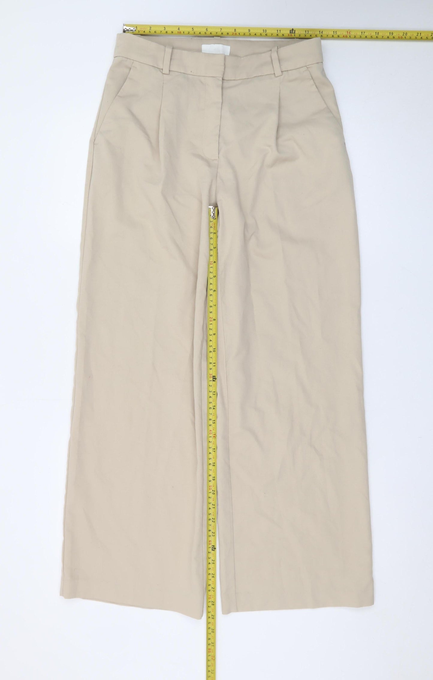 H&M Women Beige Wide-Leg Pleated Trousers Size 10