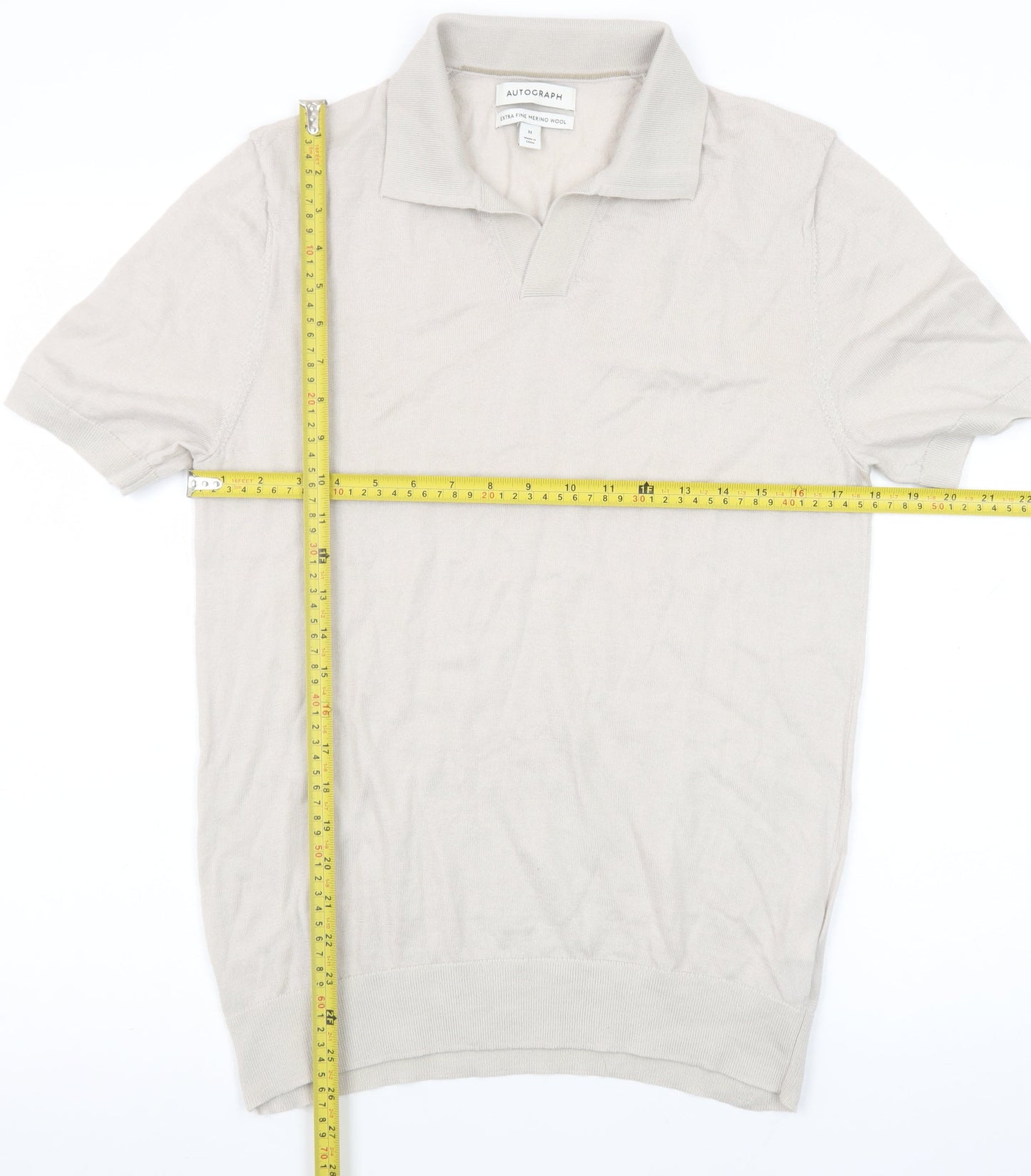 Marks and Spencer Autograph Beige Merino Wool Polo Shirt Mens M