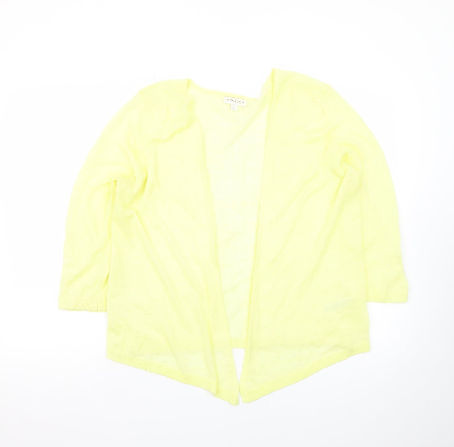 Monsoon Women Yellow Lightweight Knit Open Cardigan Size L