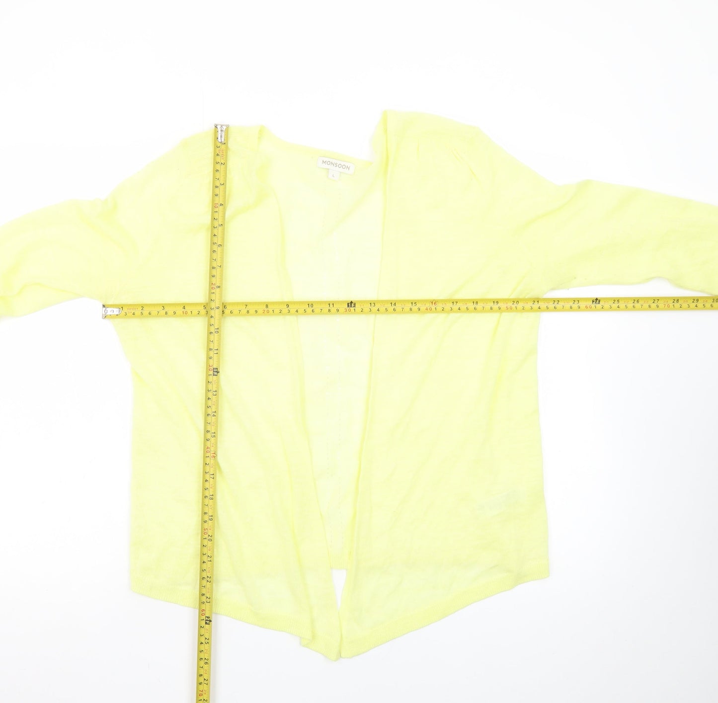 Monsoon Women Yellow Lightweight Knit Open Cardigan Size L