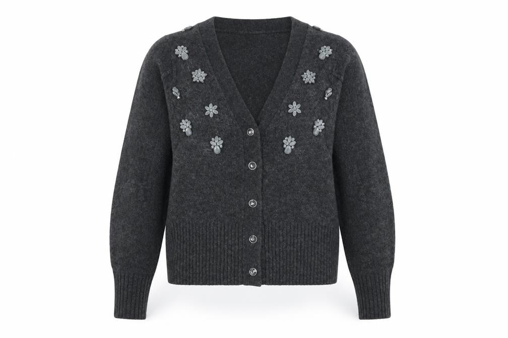 Marks and Spencer Women’s Grey Wool Jewel Embellished Cardigan XS