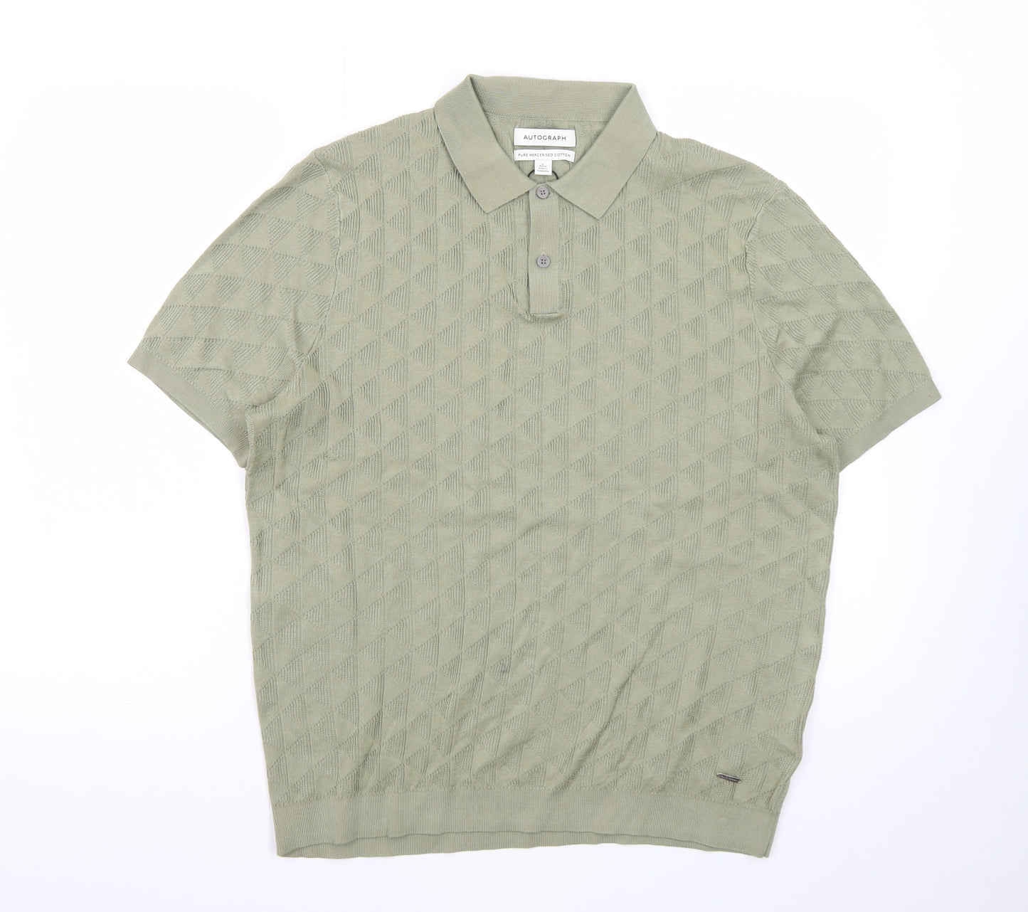 Marks and Spencer Autograph Green Cotton Argyle Polo Shirt L Regular Fit