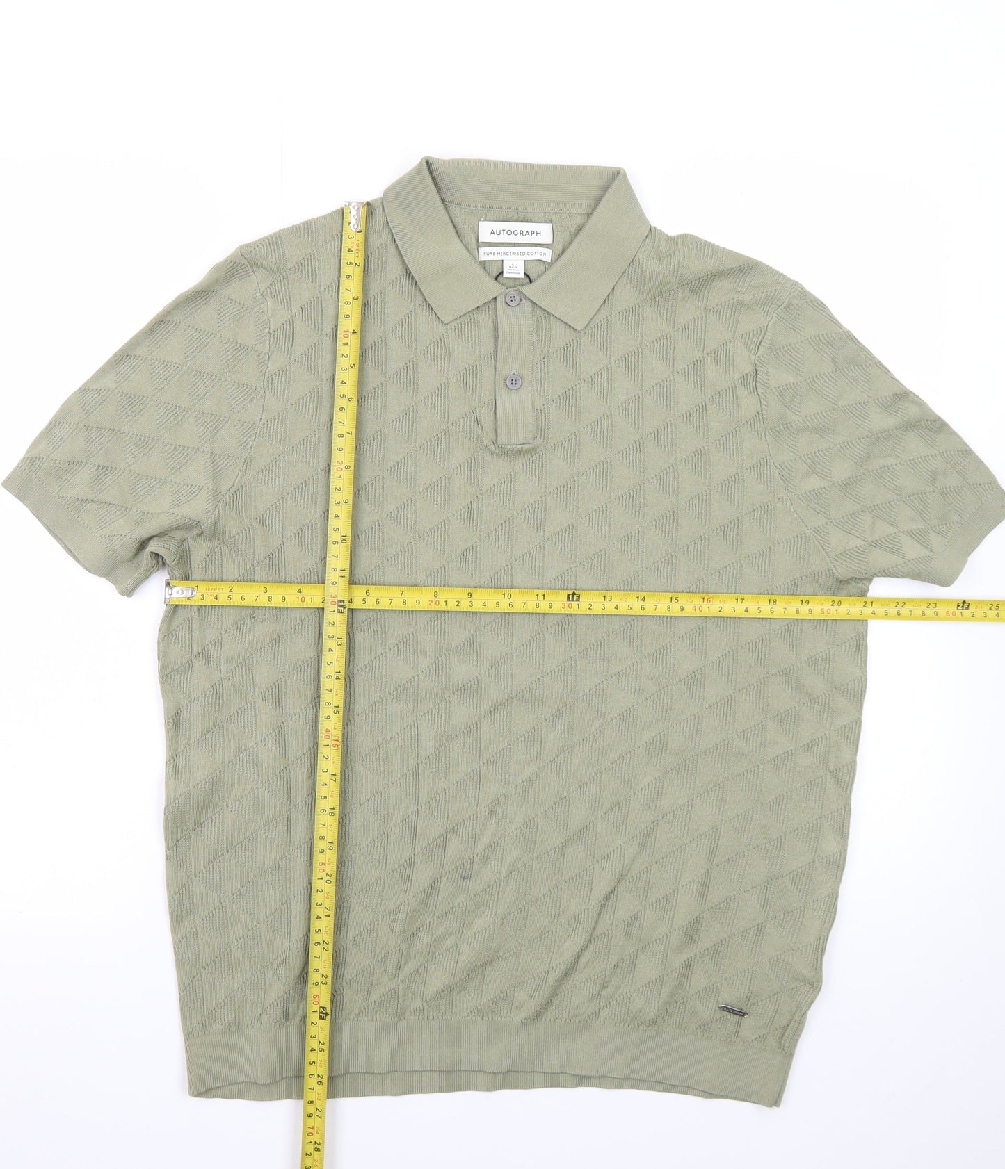 Marks and Spencer Autograph Green Cotton Argyle Polo Shirt L Regular Fit