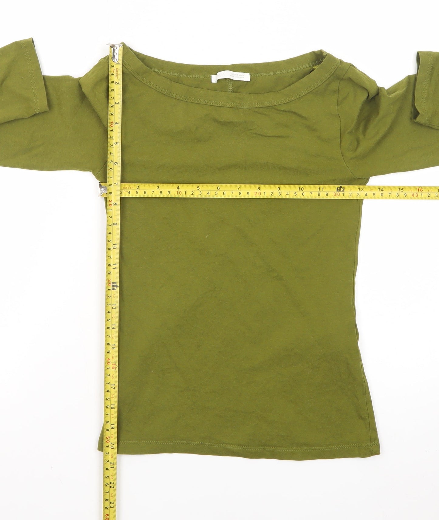 Zara Women's Green Long Sleeve Cotton Basic T-Shirt Size M