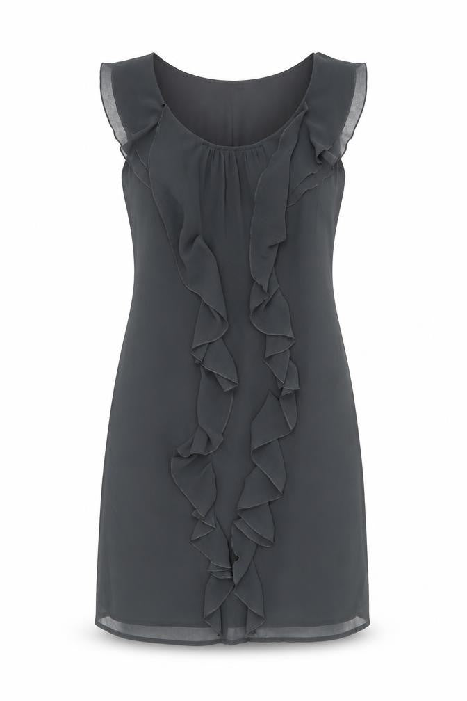 Et Vous Women Grey Size 10 Shift Ruffle Chiffon Party Dress