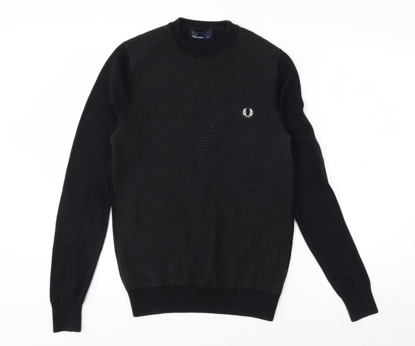 Fred Perry Men's Black Wool Cotton Crew Neck Jumper XS