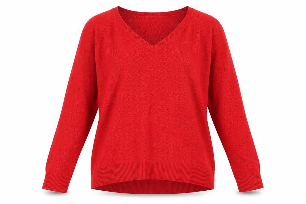 Gap Women's Red V-Neck Long Sleeve Wool Blend Jumper Size M
