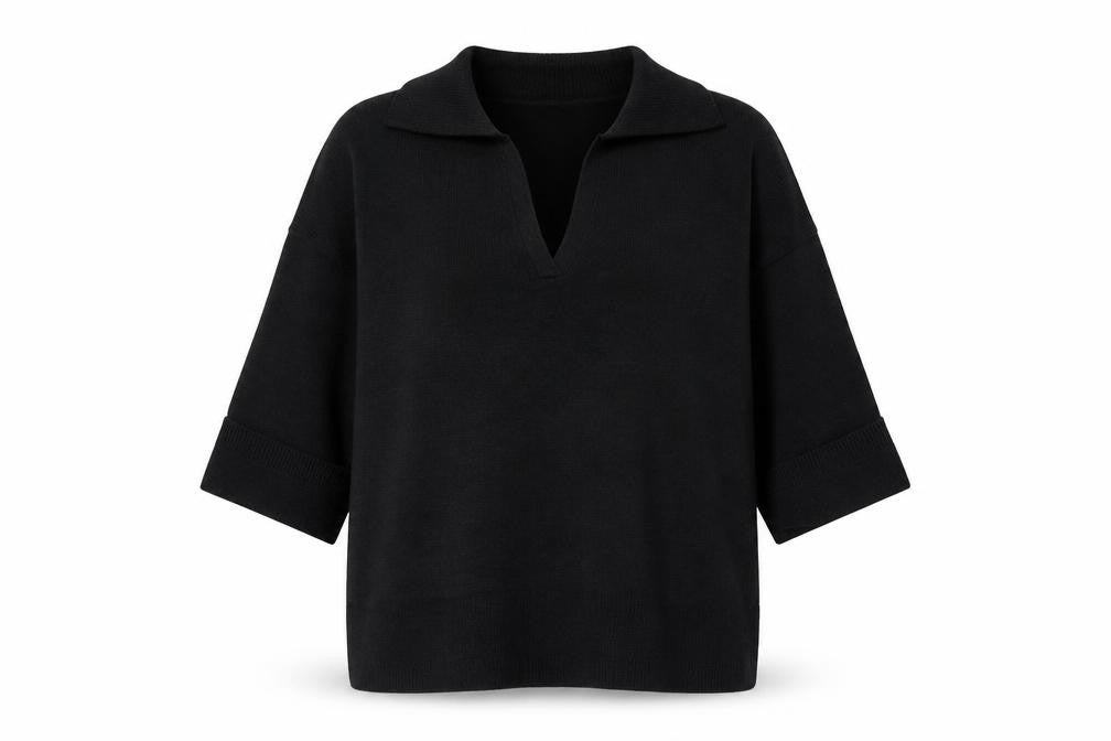 MissPap Women's Black V-Neck Knit Pullover Jumper M 3/4 Sleeve