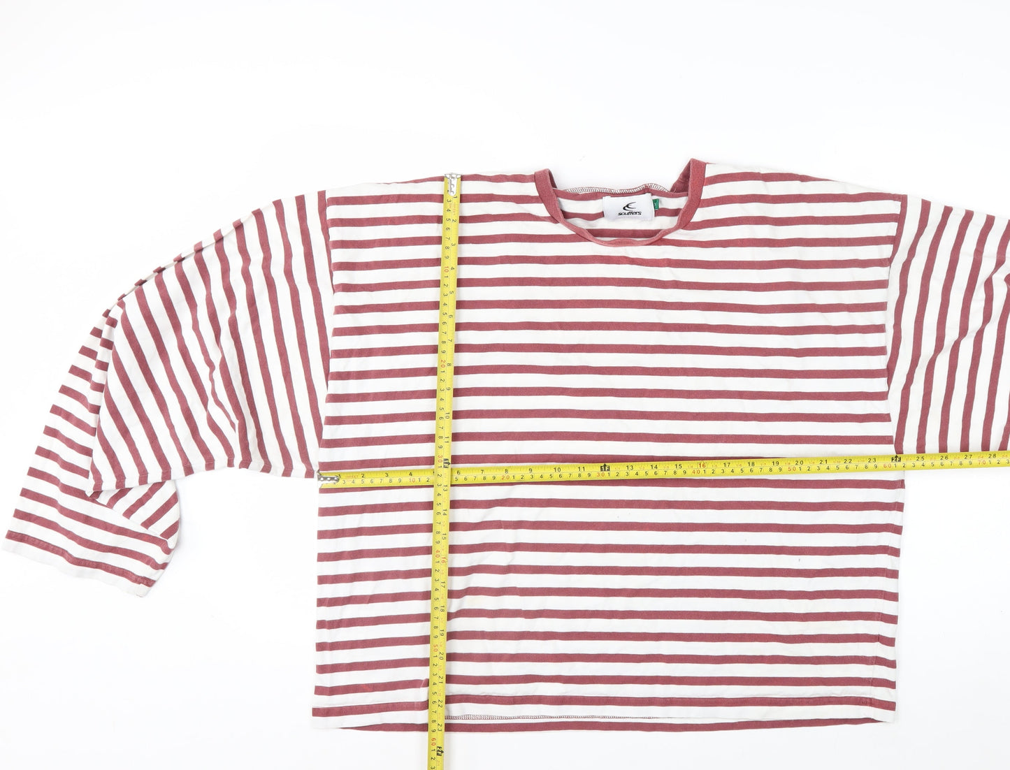 Scuffers Men's Red White Striped Long Sleeve Cotton Top 2XL Relaxed Fit