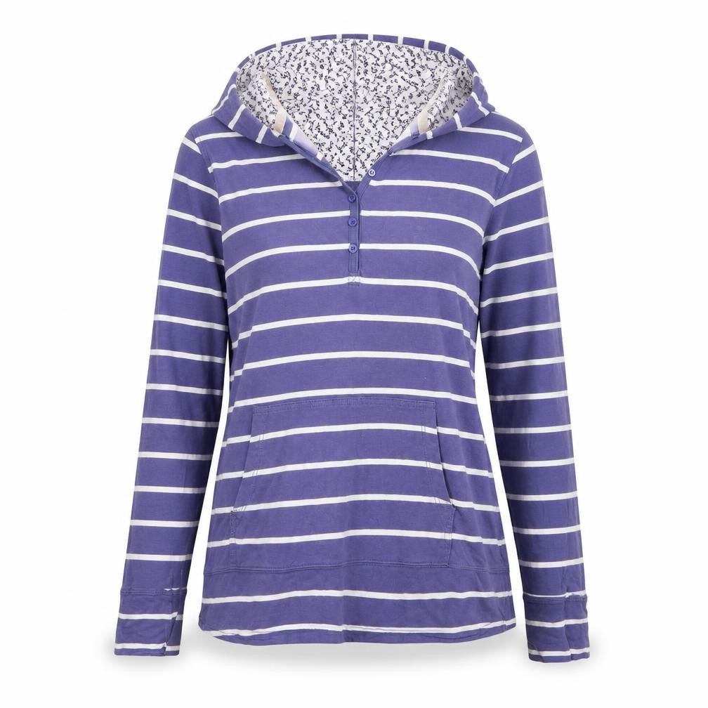 One Earth Women’s Blue Striped Pullover Hoodie Size 14 Cotton