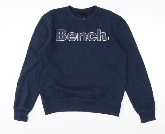 Bench Men’s Blue Sweatshirt S Pullover Crew Neck Logo Cotton Blend