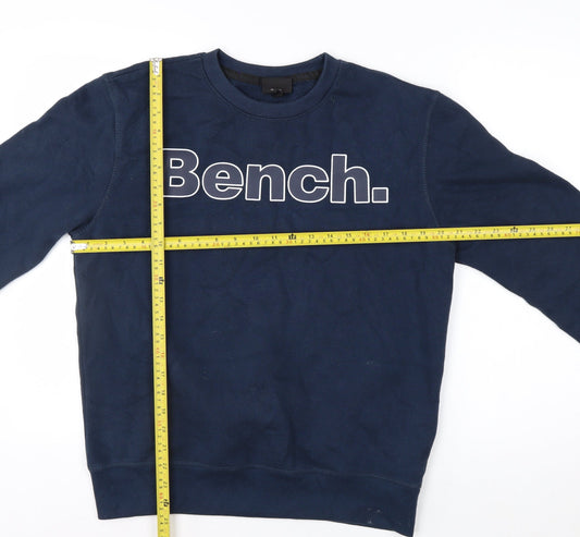 Bench Men’s Blue Sweatshirt S Pullover Crew Neck Logo Cotton Blend