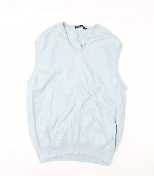 WoolOvers Men's Blue Cotton Cashmere V-Neck Sleeveless Jumper L
