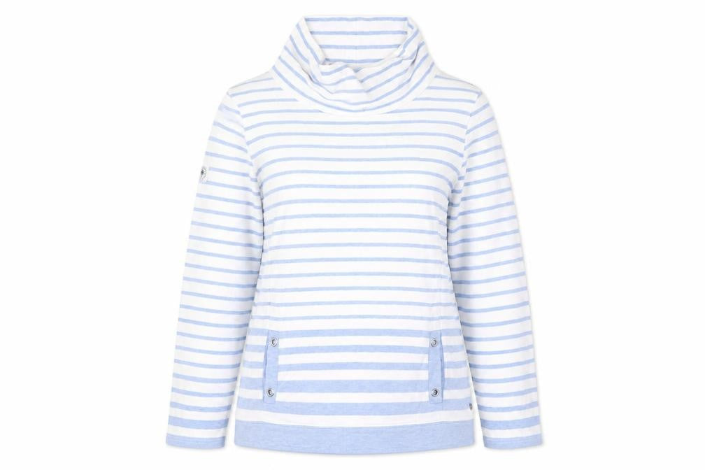 Maine New England Women's Blue White Stripe Pullover Sweatshirt Size 16
