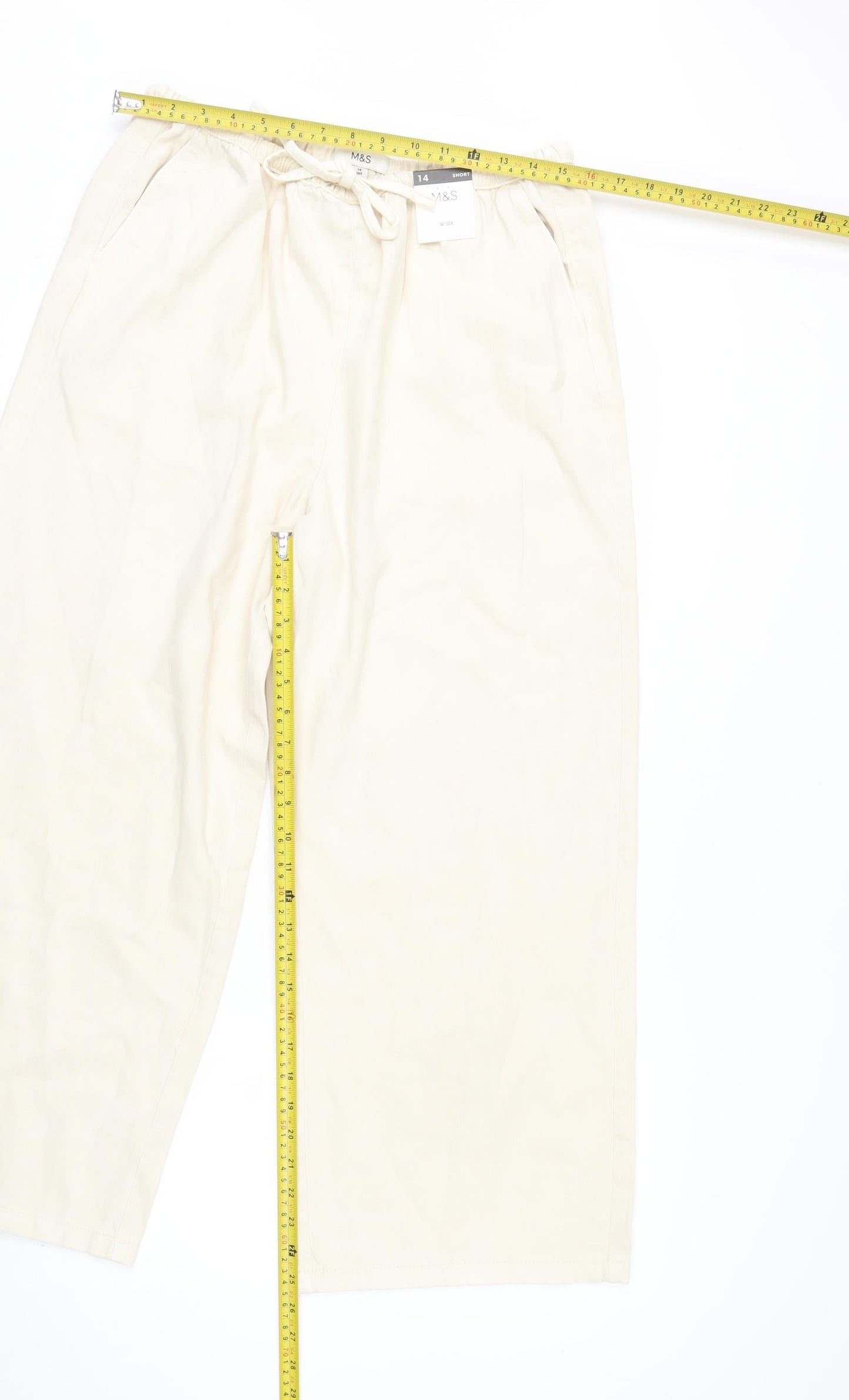 Marks and Spencer Womens Beige Cropped Wide-Leg Trousers Size 14