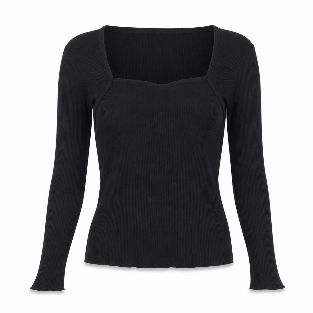 Nobody's Child Women's Black Ribbed Long Sleeve Square Neck Top Size 8