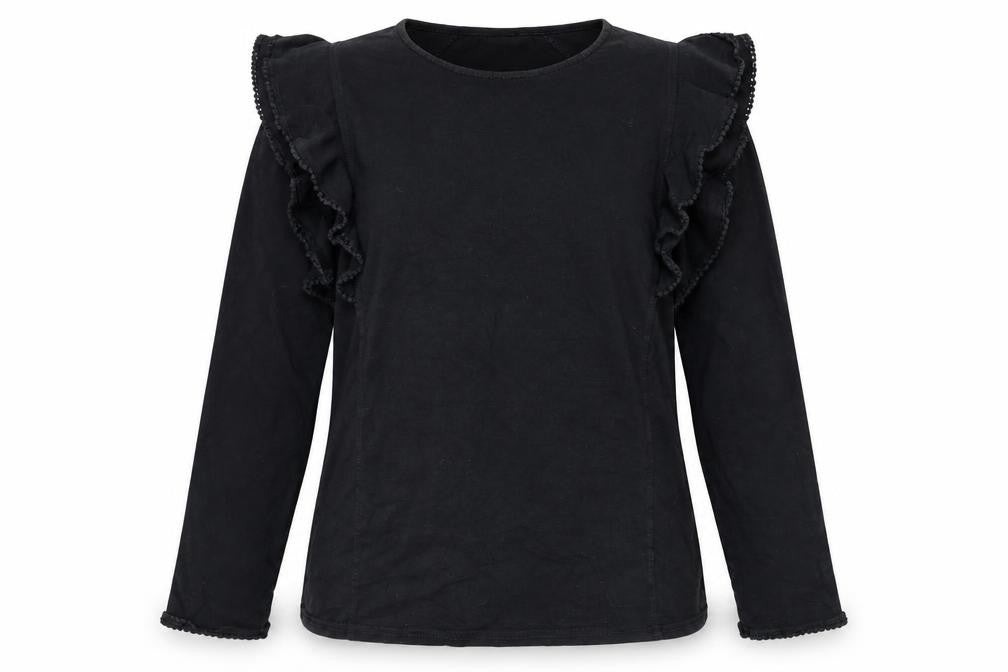 Marks & Spencer Womens Black Ruffle Long Sleeve Cotton Blouse Size 14